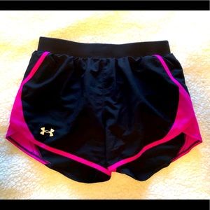 Under Armour black and pink running shorts